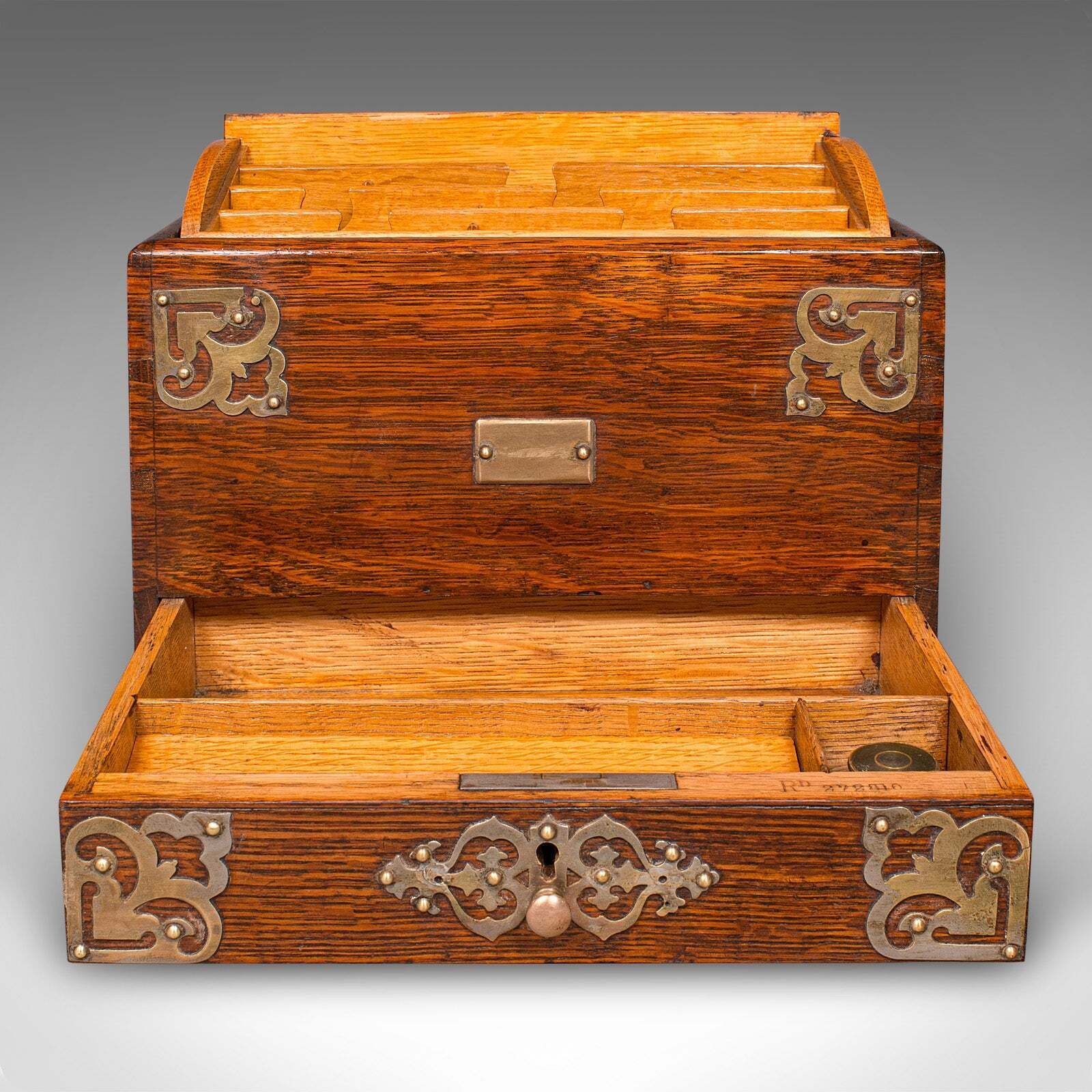 Antique Metamorphic Stationery Case, English Oak Rotating Writing Box, Edwardian photo 913.0