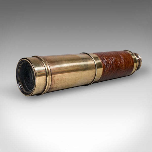 Large Antique 3 Draw Telescope, English Brass, Leather Spyglass, Victorian, 1860 photo 913.0
