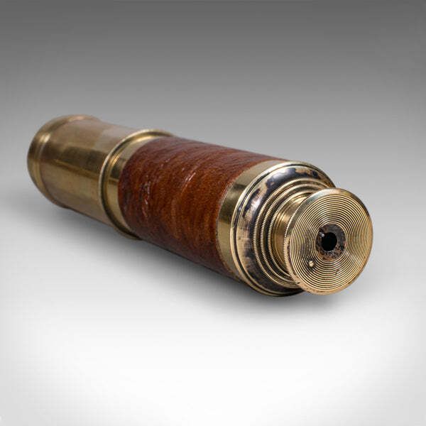 Large Antique 3 Draw Telescope, English Brass, Leather Spyglass, Victorian, 1860 photo vinterior