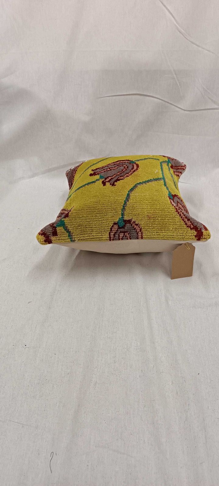 Floral Kilim Cushion Cover: Mustard, Turquoise Wool Rug Pillow (40x35 Cm) photo 90.0