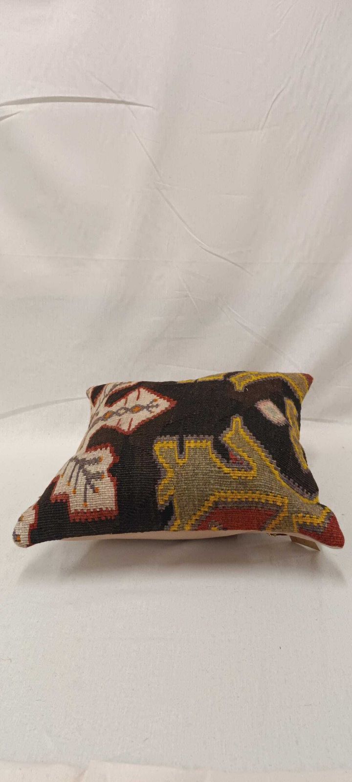 Vintage Turkish Kilim Cushion Cover: Handwoven Wool Tribal Pillow (18x18'') photo Textiles