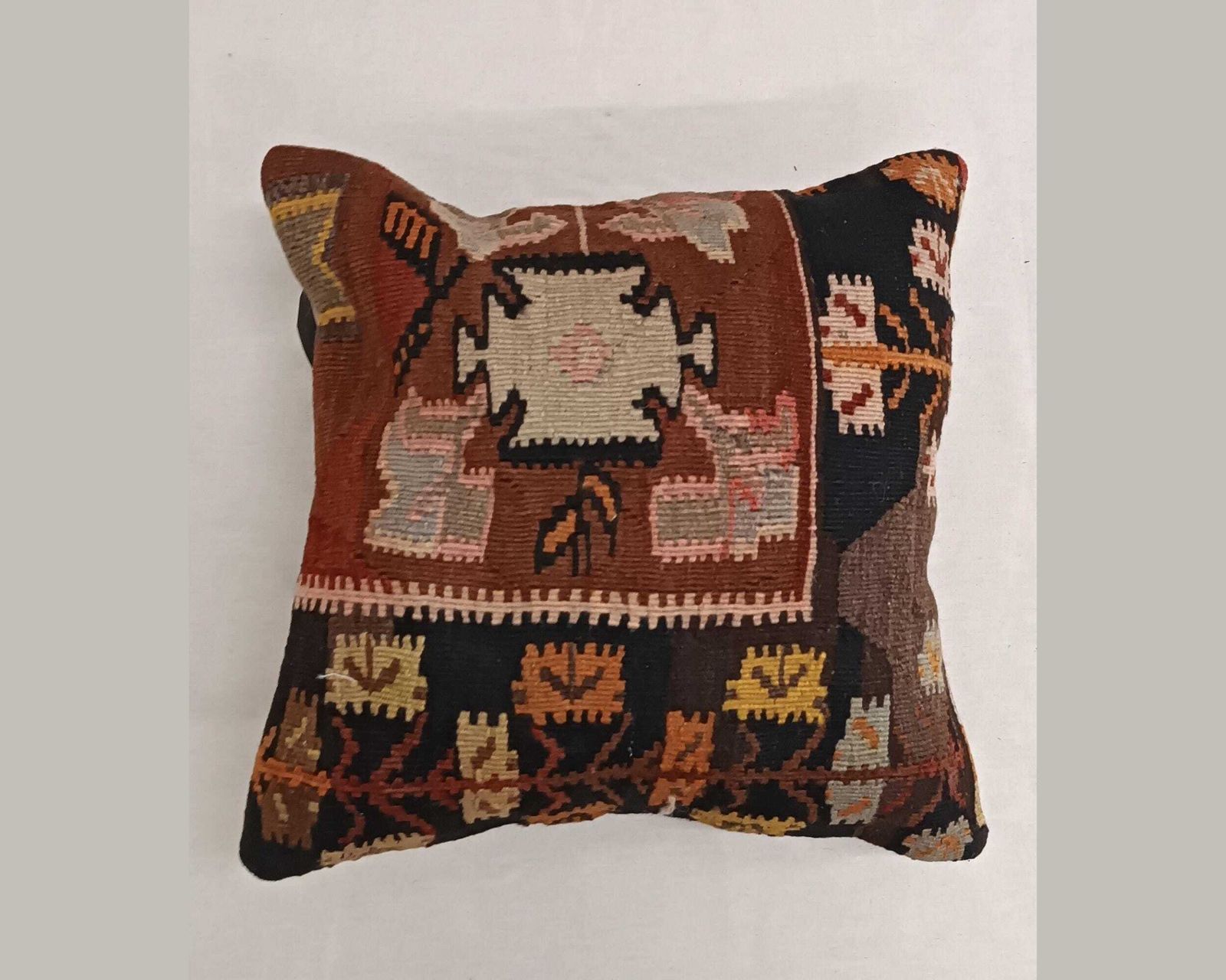 Pillow For Sofa, Vintage Kilim Throw Pillow, 45x45cm Handmade Kilim Cushion, Vintage Kilim Pillow, Brown Cushion, Hand Knotted Pillow photo furniture