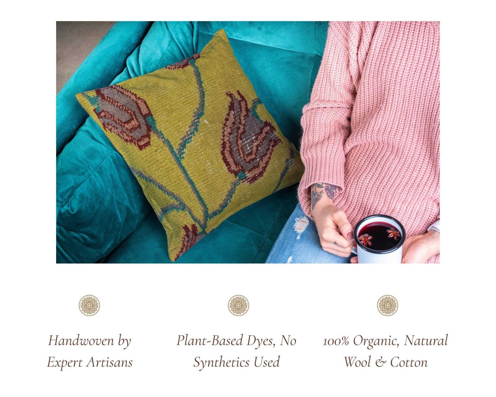 photo furniture Yellow Cushion Cover, Antique Floral Style Rug Cushion, Turkish Pillow, Scatter Cushion, Rug Pillow, Kilim Cushion 16''X16'' / 40x40 Cm