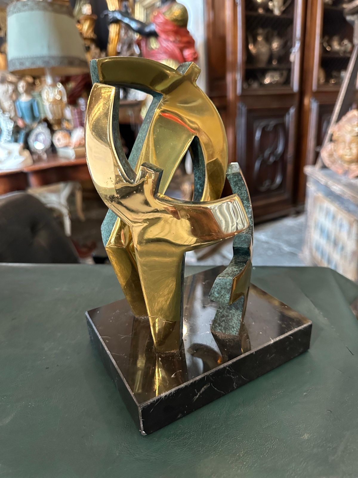 photo for sale 1990s Modernist Gilded Bronze And Marble Sculpture By Gaudio