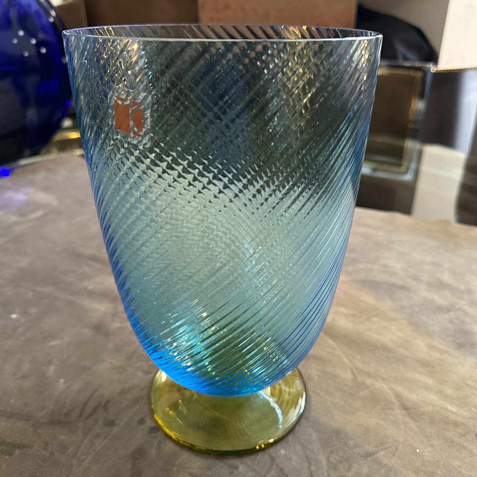 1980s Modern Blue And Yellow Murano Glass Vase By Carlo Moretti photo furniture