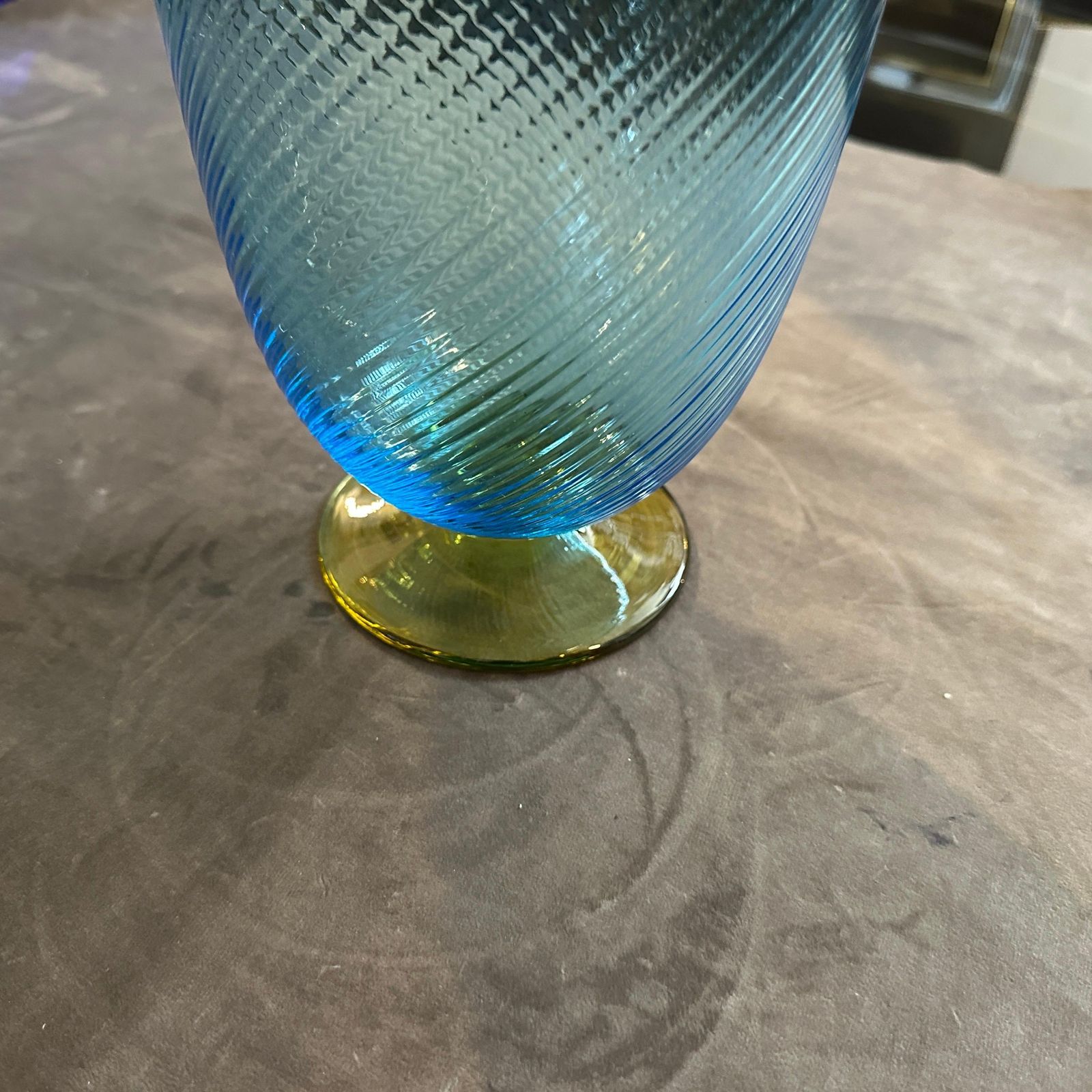 photo furniture 1980s Modern Blue And Yellow Murano Glass Vase By Carlo Moretti