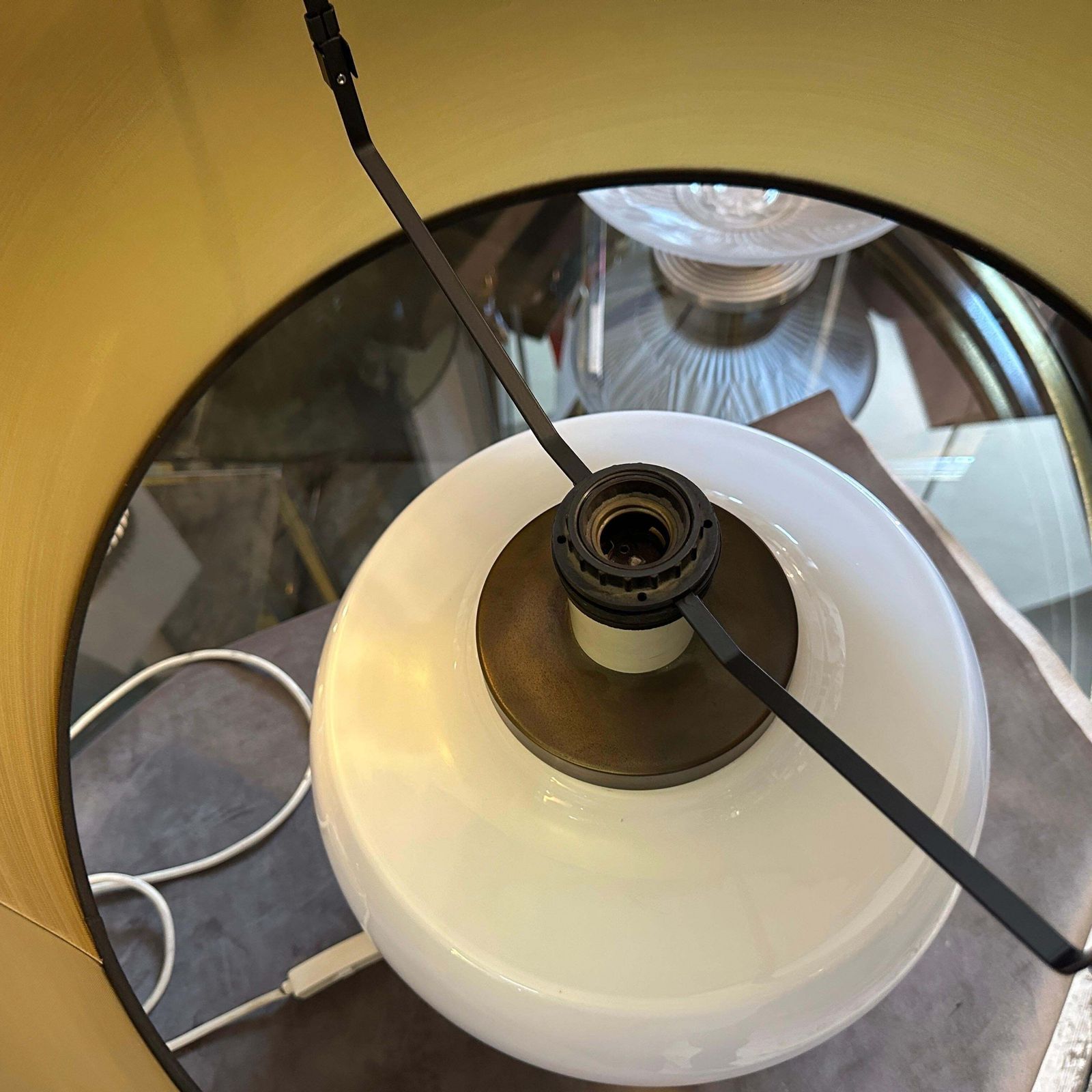 1000.0 1970s Mid Century Modern White Opaline Glass And Brass Italian Table Lamp photo