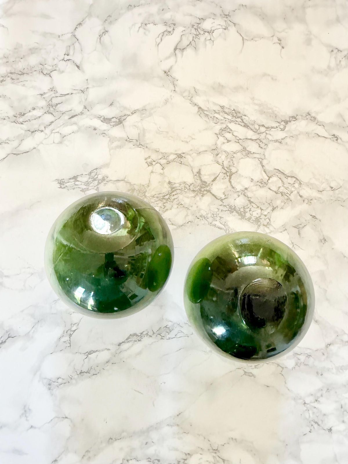 2 Antique French Blown Glass Fishing Floats Dark Green