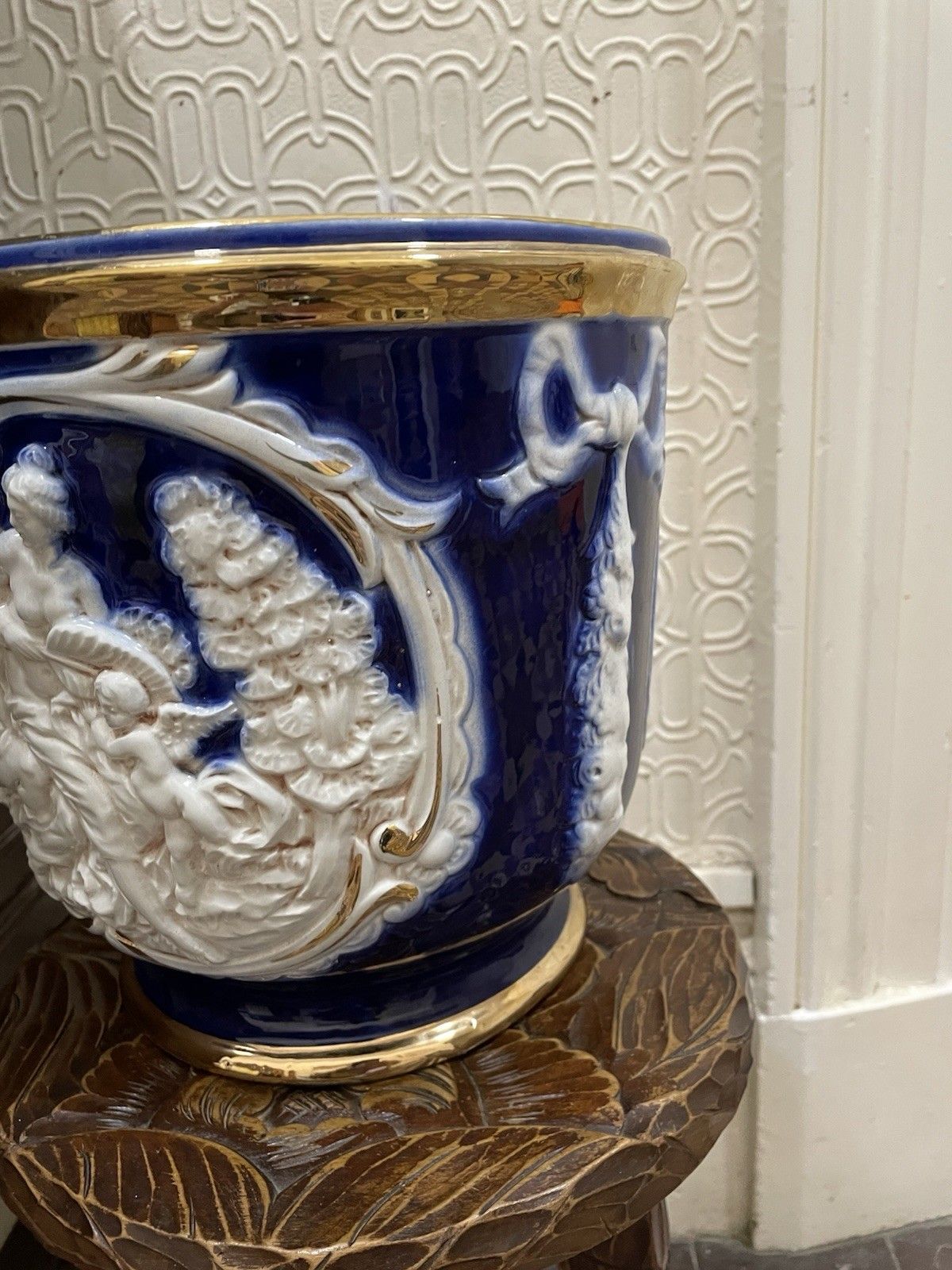 Mid Century Neo Classical Relief Large Plant Pot Italian Vintage Pottery photo vinterior