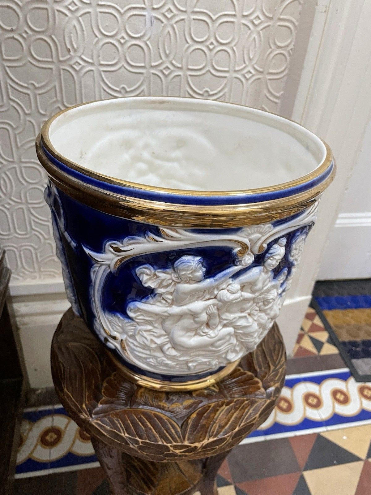photo furniture Mid Century Neo Classical Relief Large Plant Pot Italian Vintage Pottery