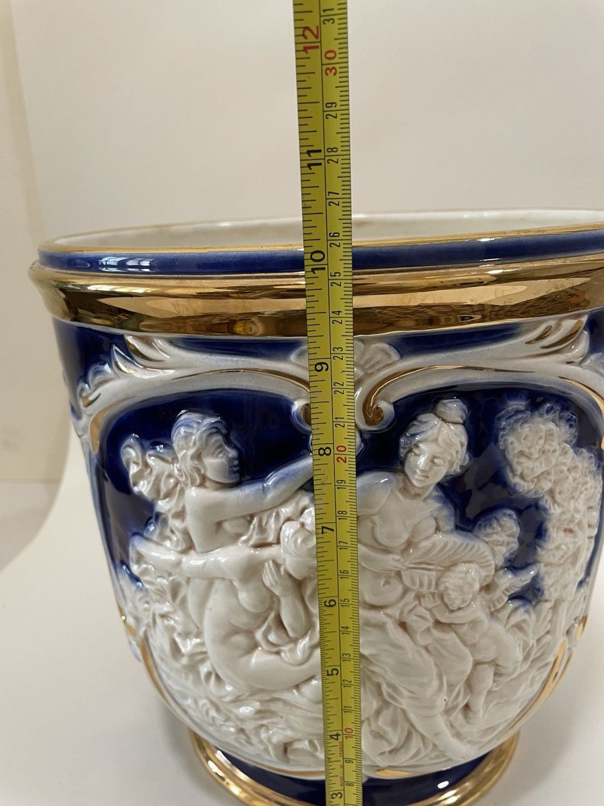 Home Decor Mid Century Neo Classical Relief Large Plant Pot Italian Vintage Pottery photo