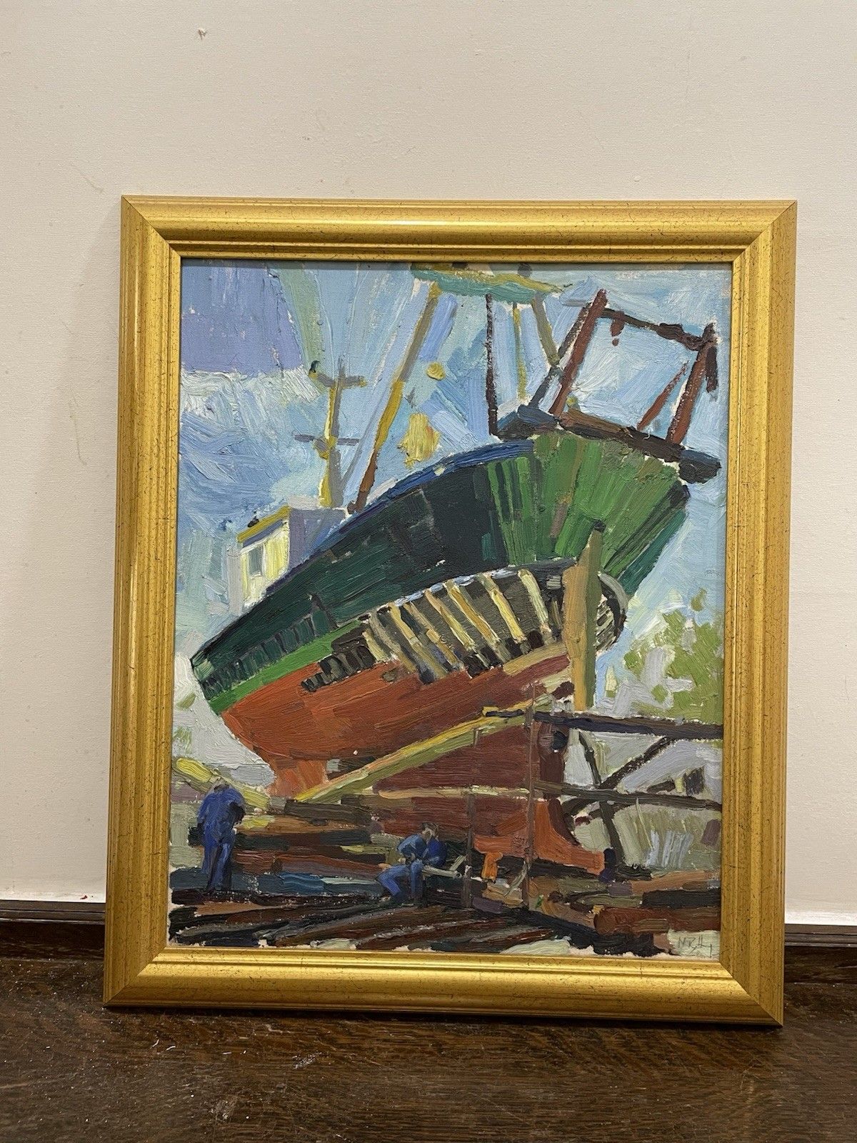 Vintage Original Oil Painting Shipyard/Docks Teeside Impasto Impressionist photo furniture
