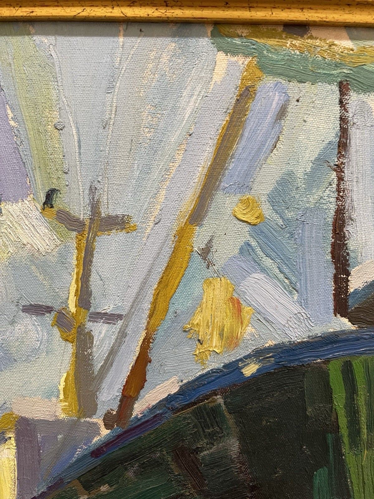 Vintage Original Oil Painting Shipyard/Docks Teeside Impasto Impressionist photo vinterior