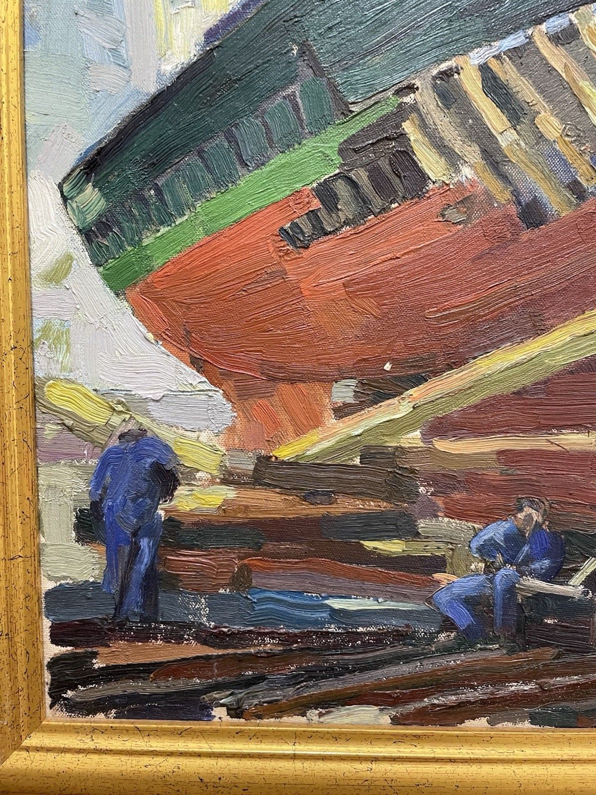 Vintage Original Oil Painting Shipyard/Docks Teeside Impasto Impressionist photo vintage