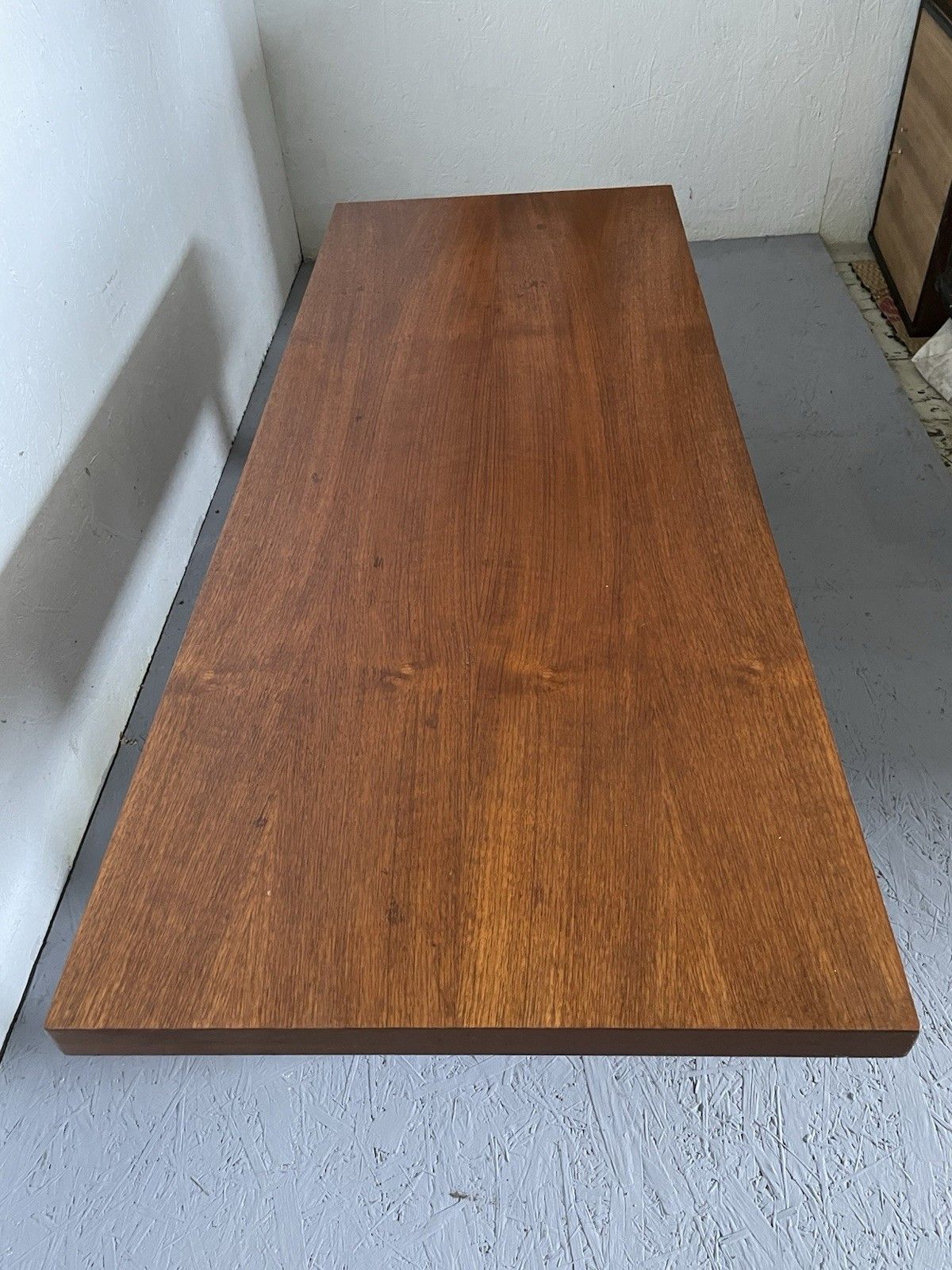 Mid Century Modernist Teak Coffee Table Chunky Brutalist Design Aluminium Feet photo for sale