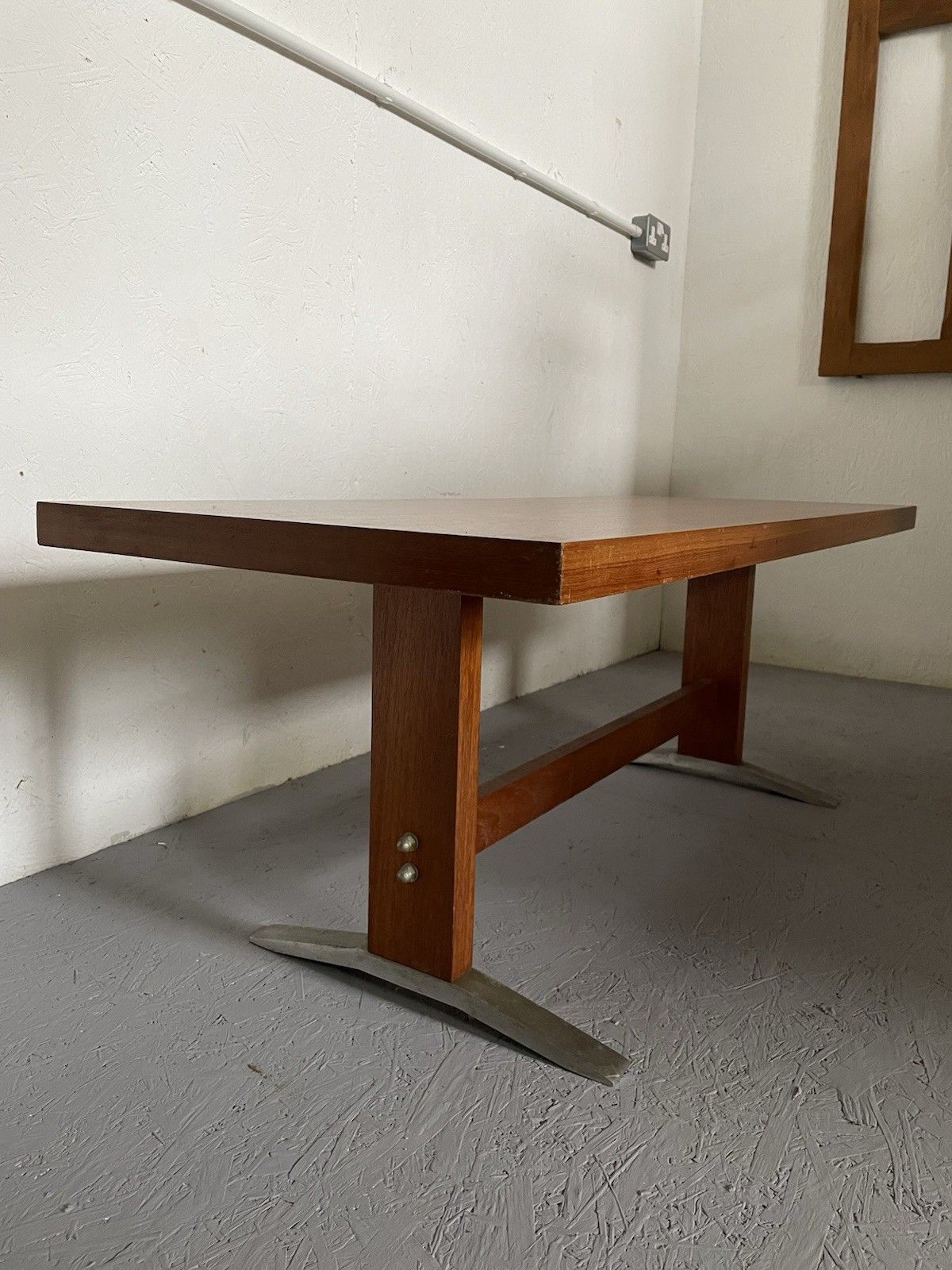 Mid Century Modernist Teak Coffee Table Chunky Brutalist Design Aluminium Feet photo 375.0