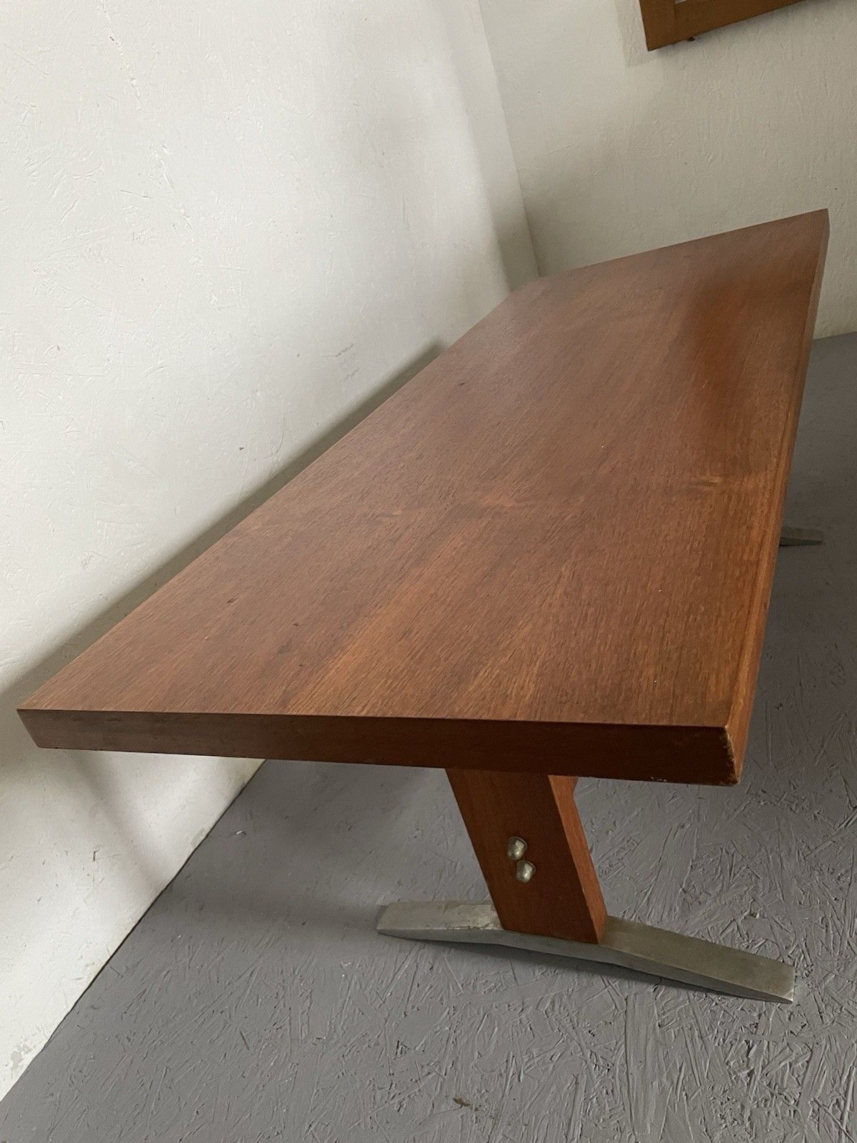photo buy Mid Century Modernist Teak Coffee Table Chunky Brutalist Design Aluminium Feet