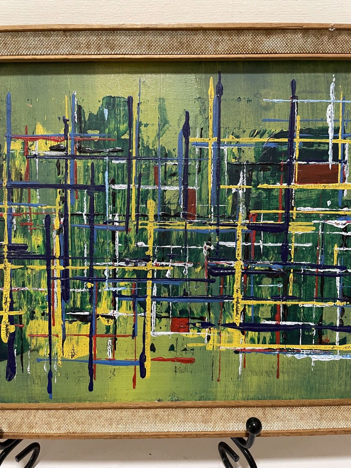 Original Abstract Mid Century Modernist Style Panorama Oil On Board Painting photo for sale