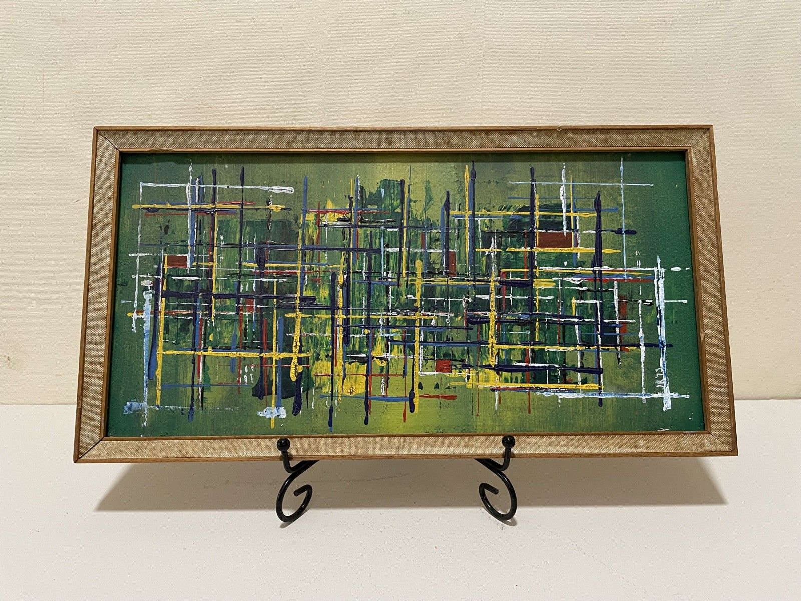 195.0 Original Abstract Mid Century Modernist Style Panorama Oil On Board Painting photo