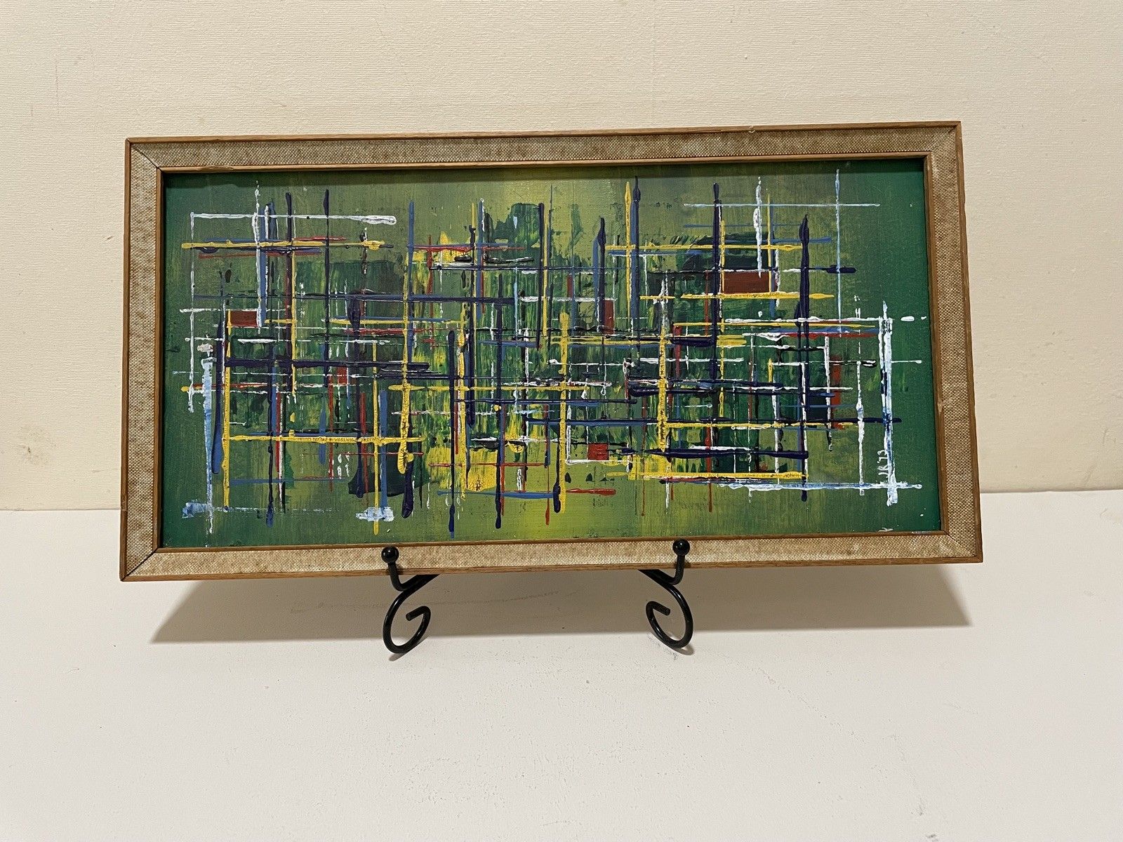 photo vintage Original Abstract Mid Century Modernist Style Panorama Oil On Board Painting