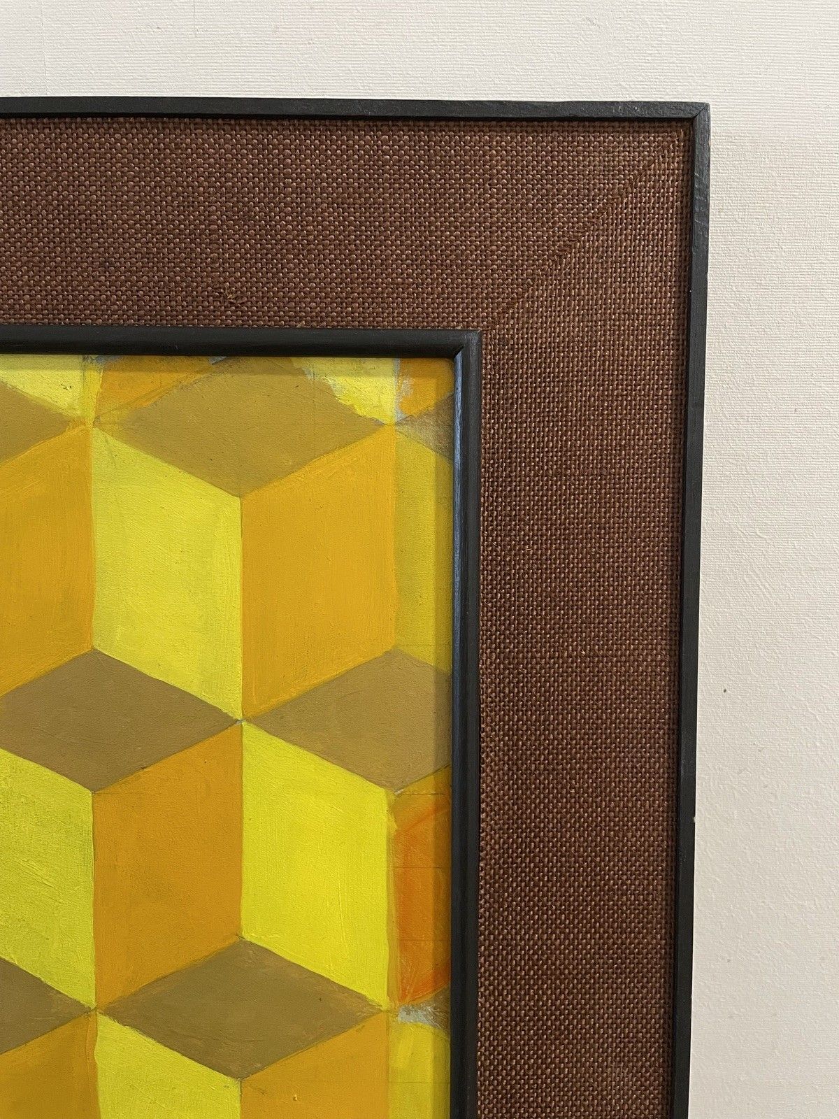 Art Mid Century Op Art Oil Painting Framed Signed Vintage Modernist Bridget Riley photo