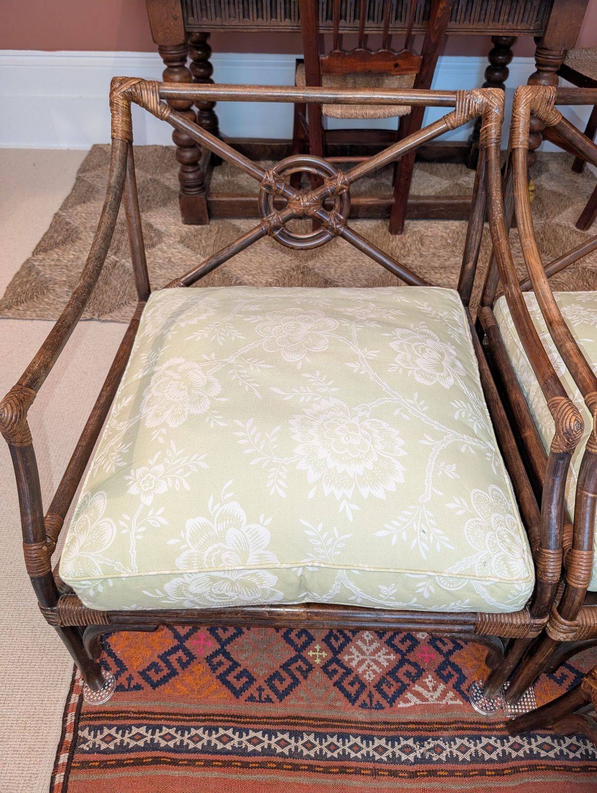 Mcguire Target Style Bamboo/Rattan Chairs With Matching Footstool photo Furniture