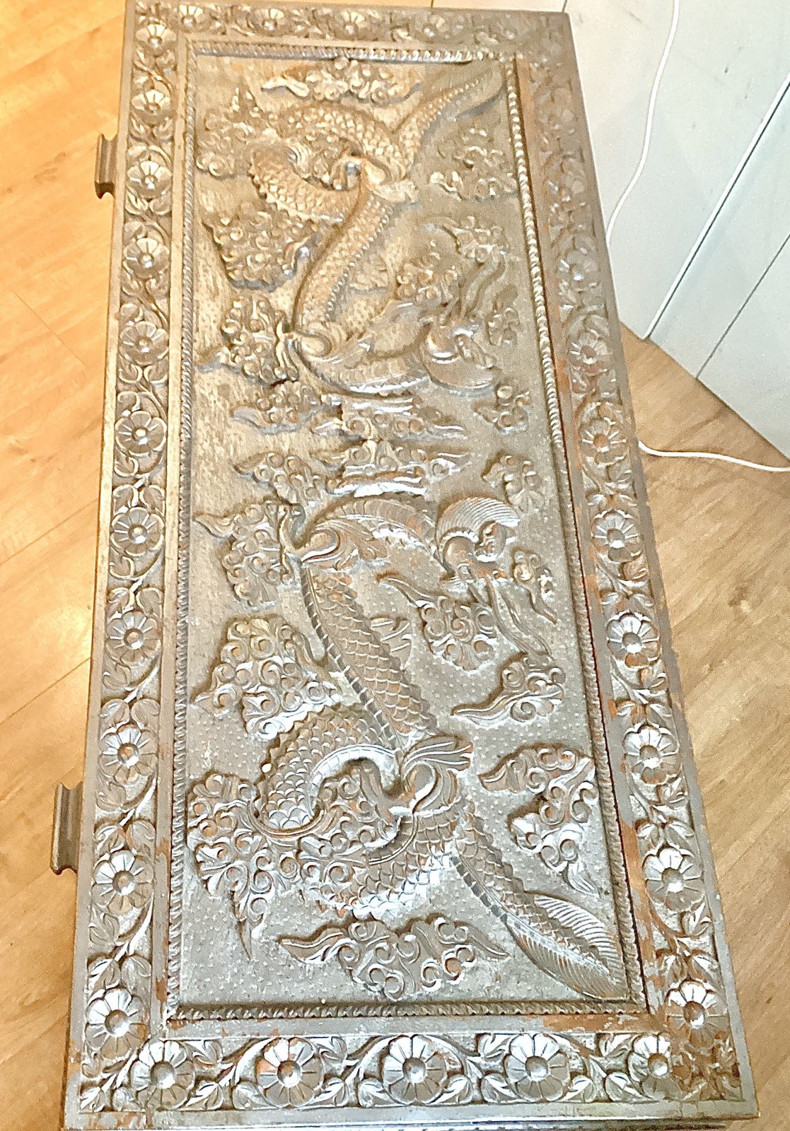Large Chinese Carved Teak Chest  Twin Dragons C.1930s photo 1100.0