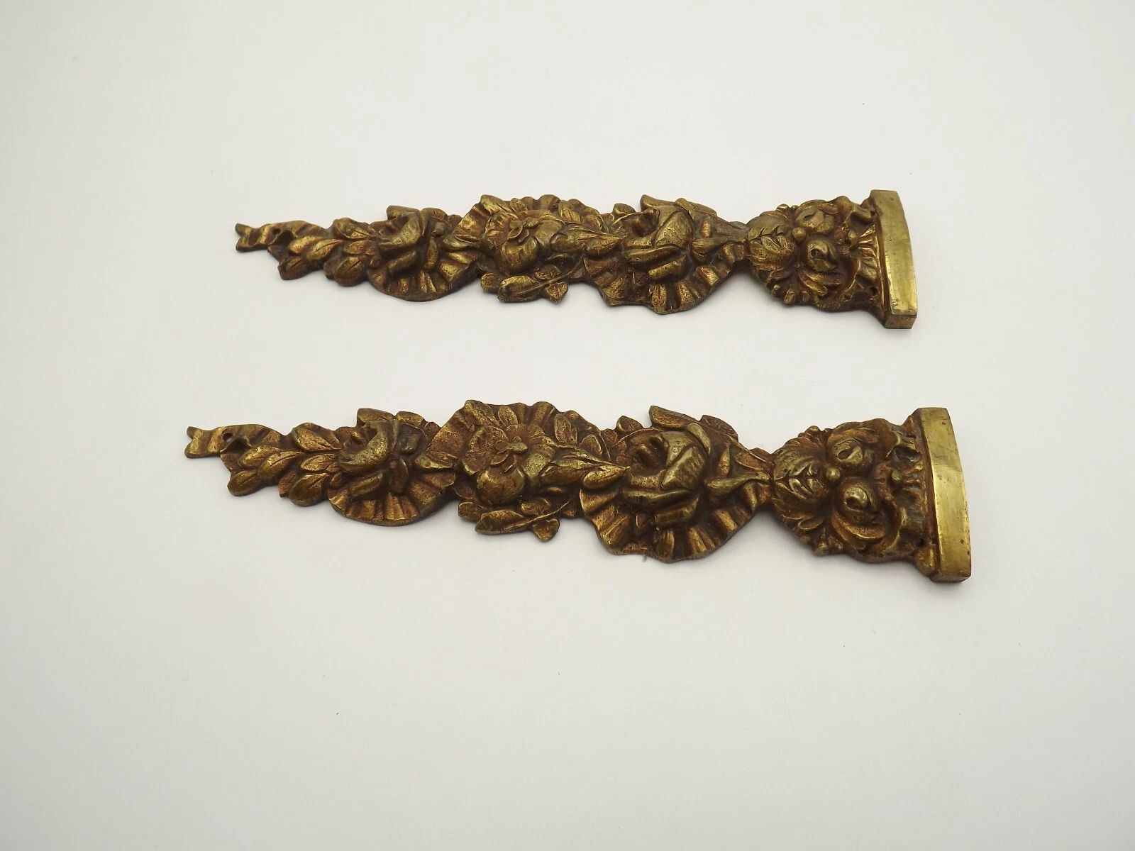 Pair Antique French Bronze Furniture Appliques – Floral & Leaf Detail photo 70.0