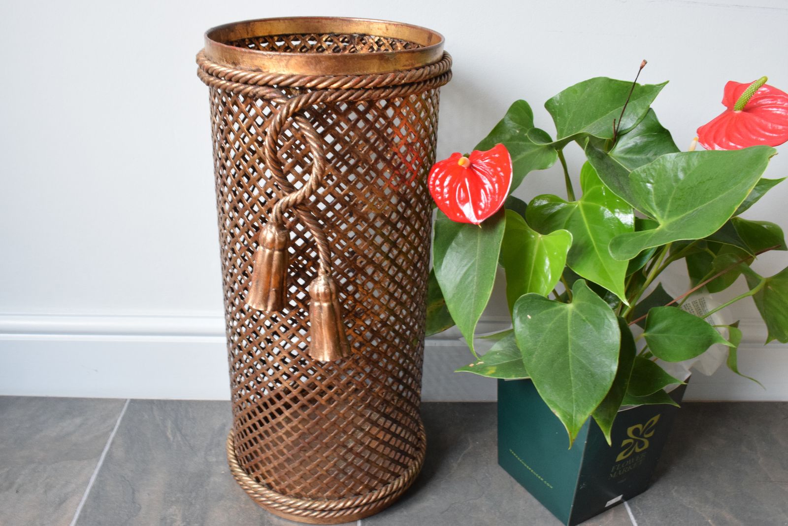 Hollywood Regency Gilded Metal Umbrella Stand By Li Puma Firenze Italy photo 300.0