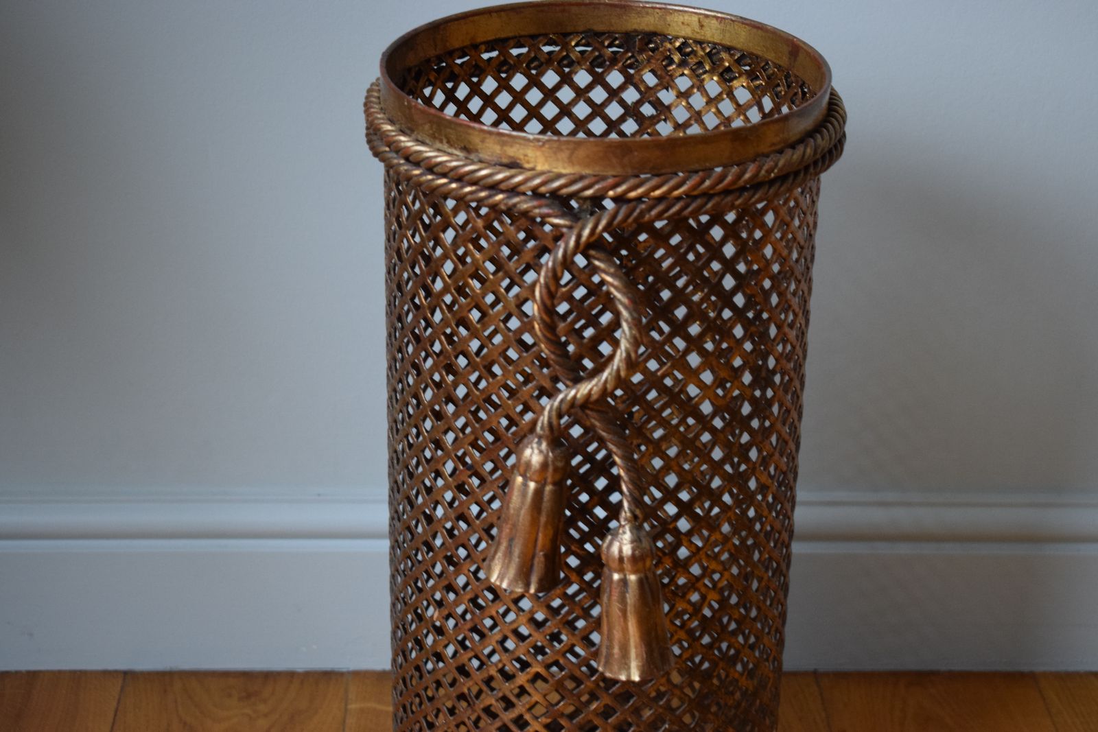 photo for sale Hollywood Regency Gilded Metal Umbrella Stand By Li Puma Firenze Italy