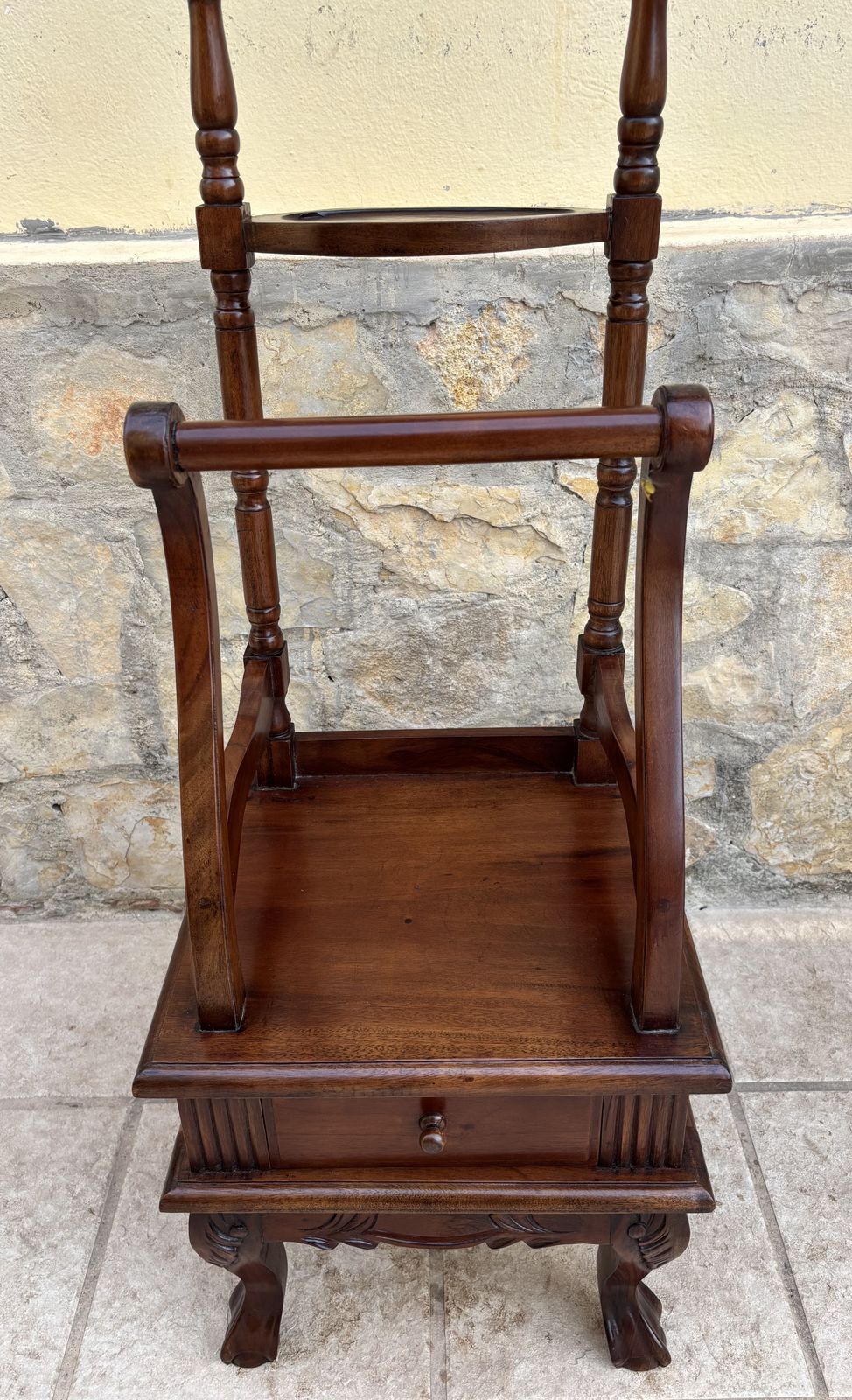 photo for sale Antique English Chippendale Hardwood Valet Stand With One Drawer