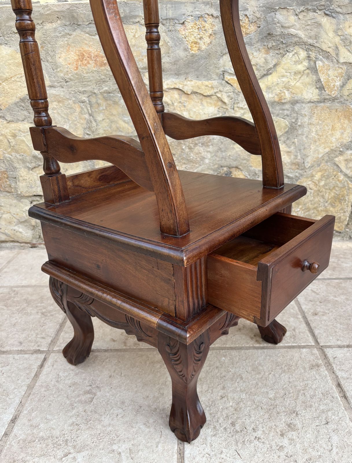 Home Decor Antique English Chippendale Hardwood Valet Stand With One Drawer photo