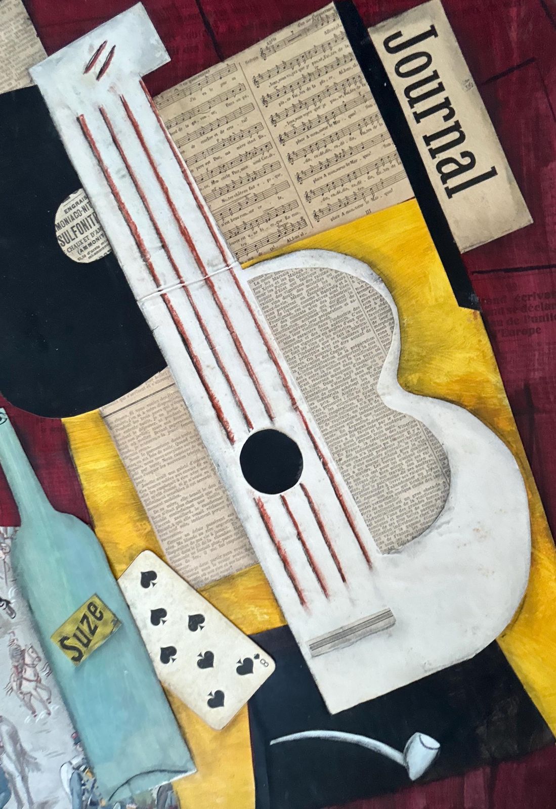 1930s French Cubist Collage Painting • Modernist Avant Garde Art • Picasso Style Panel • Antique Original Artwork France Picasso’s School photo Art