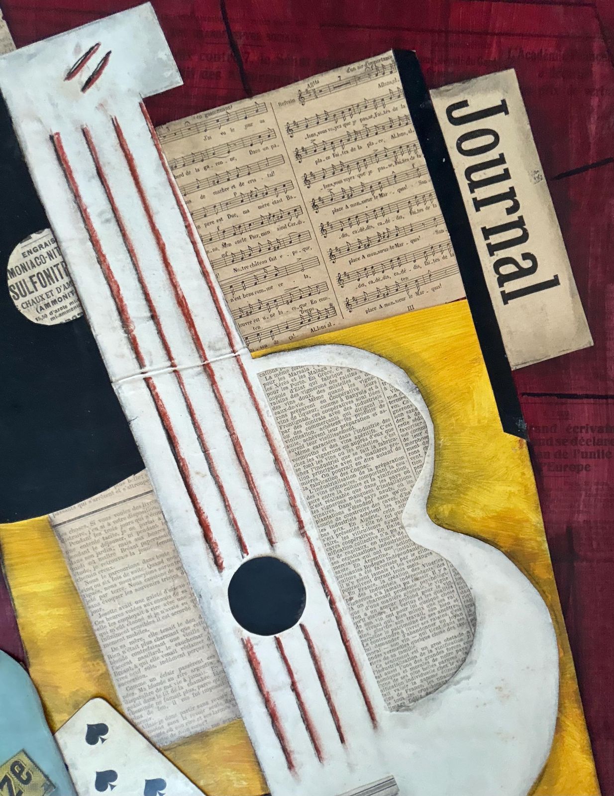 1930s French Cubist Collage Painting • Modernist Avant Garde Art • Picasso Style Panel • Antique Original Artwork France Picasso’s School photo vintage