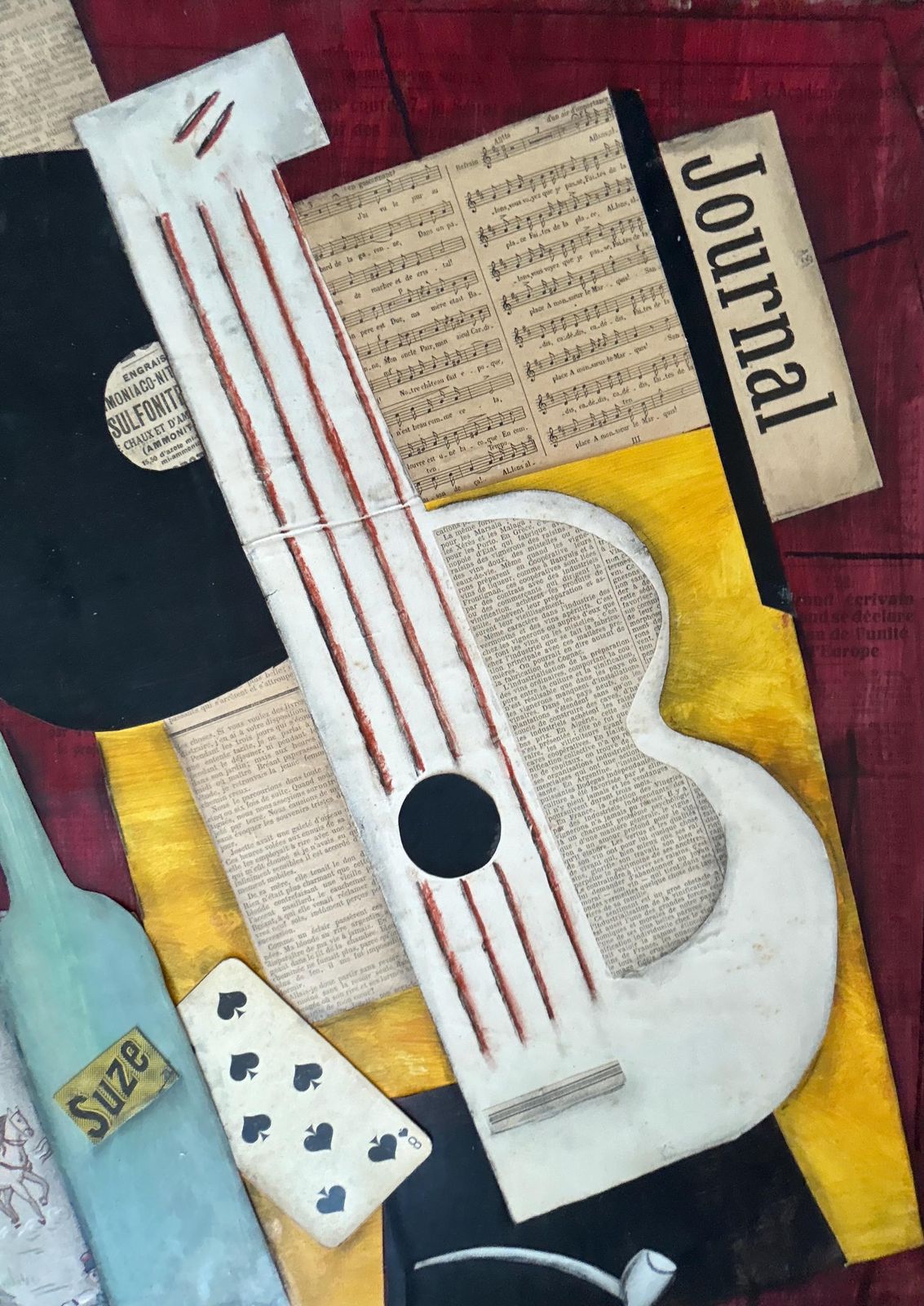 photo furniture 1930s French Cubist Collage Painting • Modernist Avant Garde Art • Picasso Style Panel • Antique Original Artwork France Picasso’s School