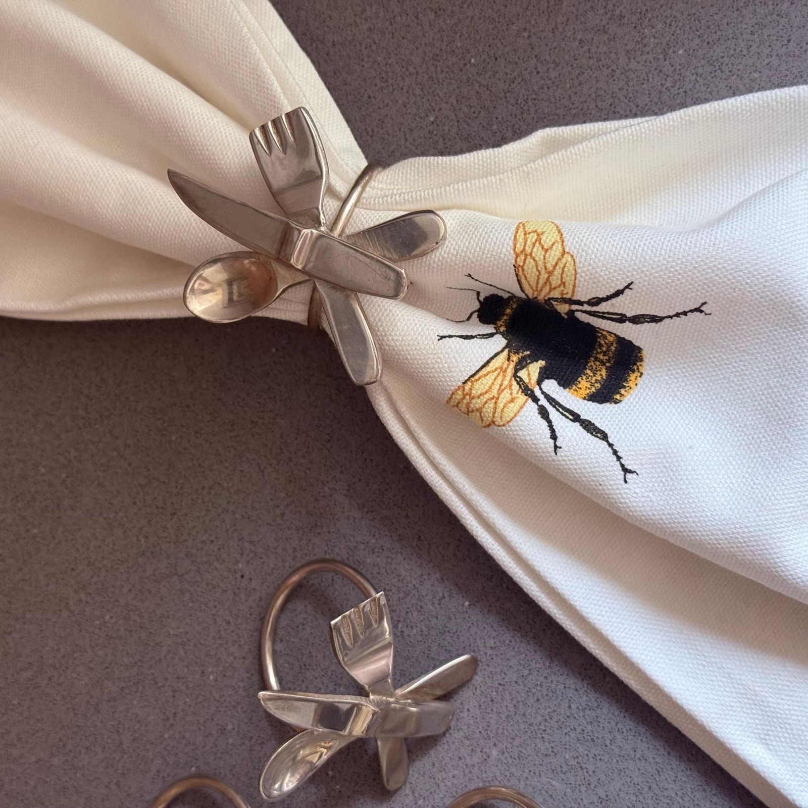 Set Of 6 Vintage Silver Plated Napkin Rings In Cutlery Design Fork, Knife Spoon photo for sale