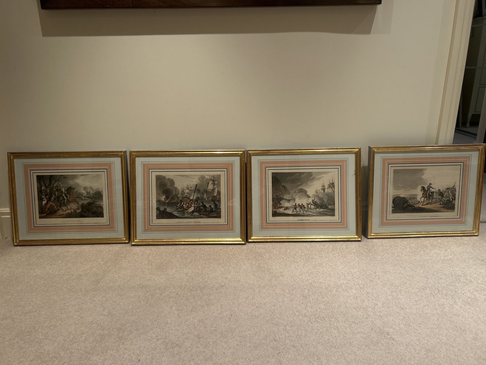 Set Of Four Prints 19 Century Gold Leaf Framed And Mounted