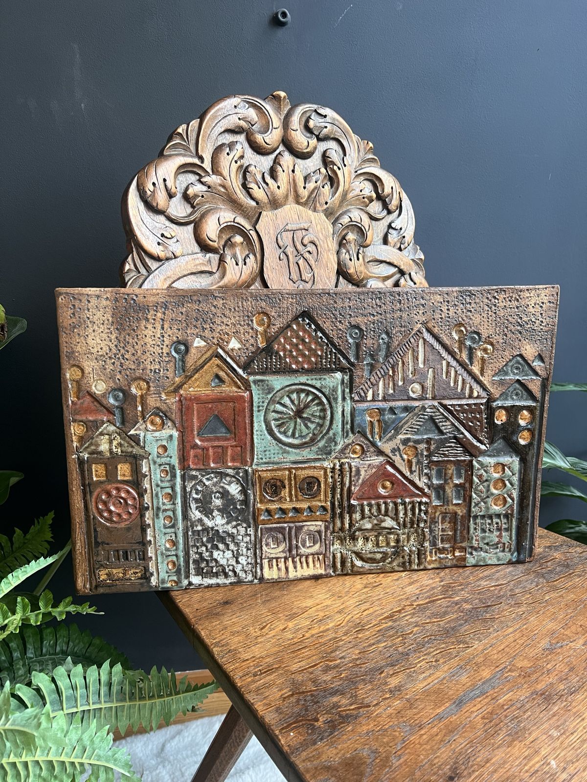 Folk Art Ceramic Wall Plaque, Rheinfelden Switzerland Mid Century Ceramics, Vintage 1970s Swiss Ceramic, Cityscape Art, Medieval House photo Art