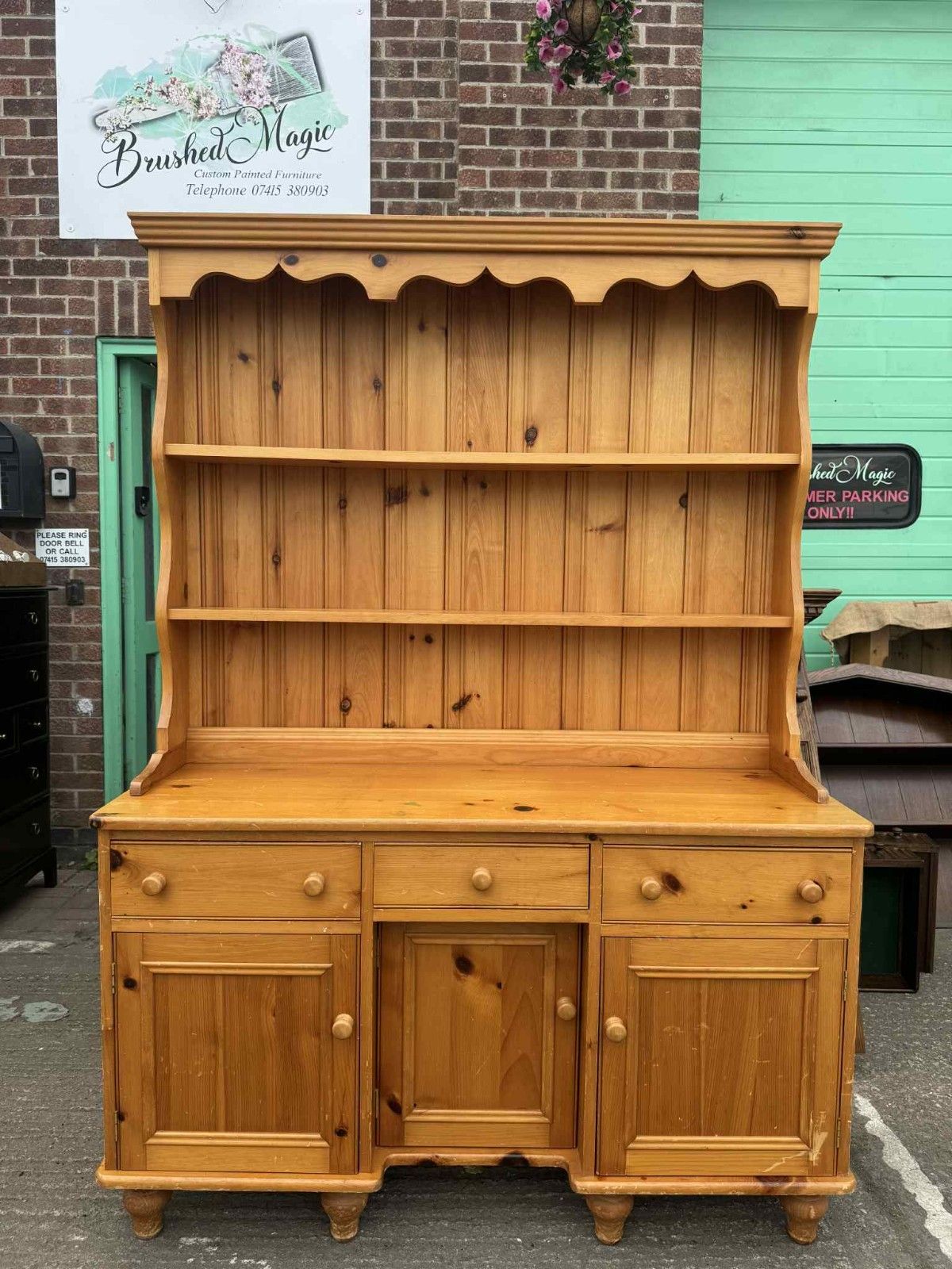 Custom Painted Vintage Country Farmhouse  Pine 3 Door Medium Welsh Dresser