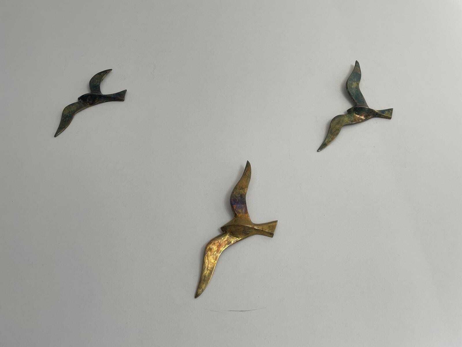 Mid Century Brass Set Of 3 Bird Family For Wall Decoration, 1960s, Germany photo furniture
