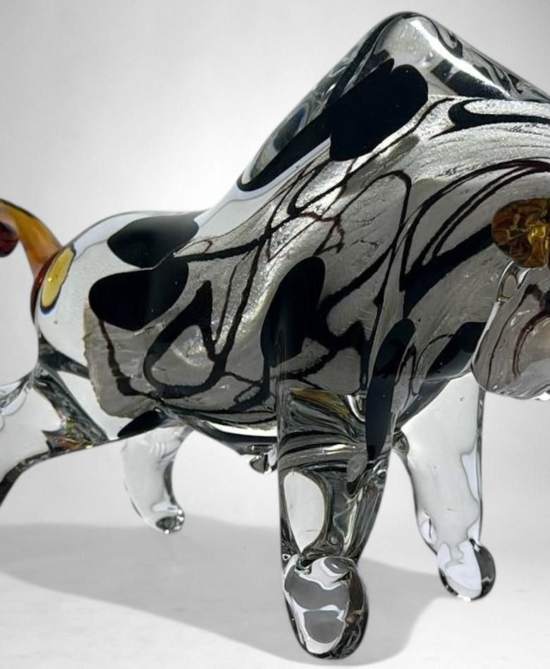 photo vintage Murano Glass Bull Sculpture Sommerso Technique
