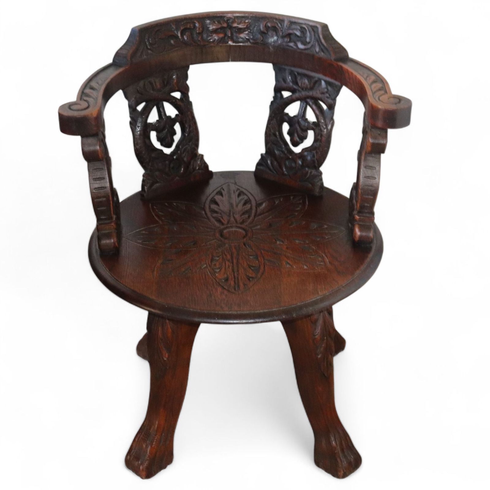Antique Victorian Carved Oak Green Man Captians Swivel Office Chair photo furniture