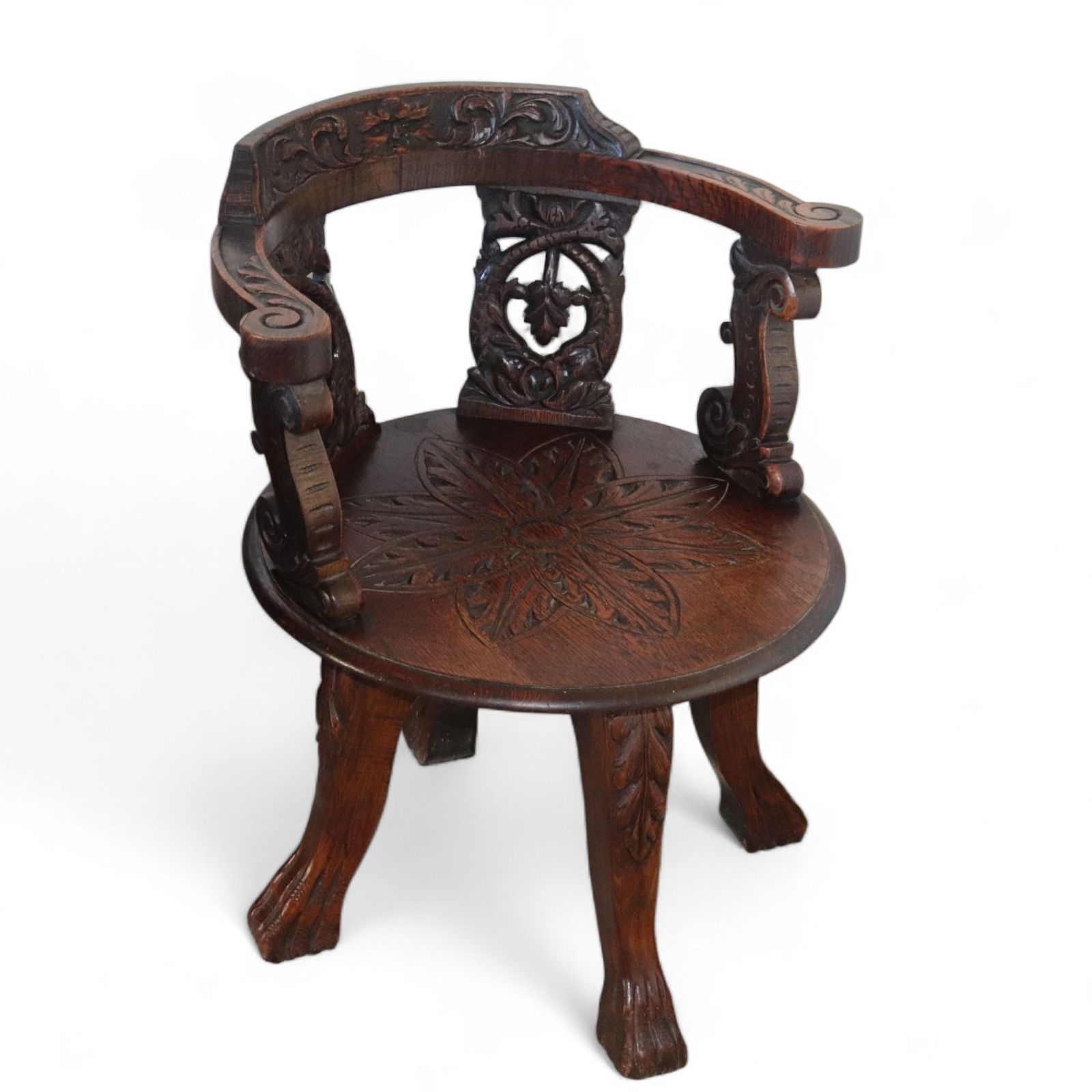 photo buy Antique Victorian Carved Oak Green Man Captians Swivel Office Chair