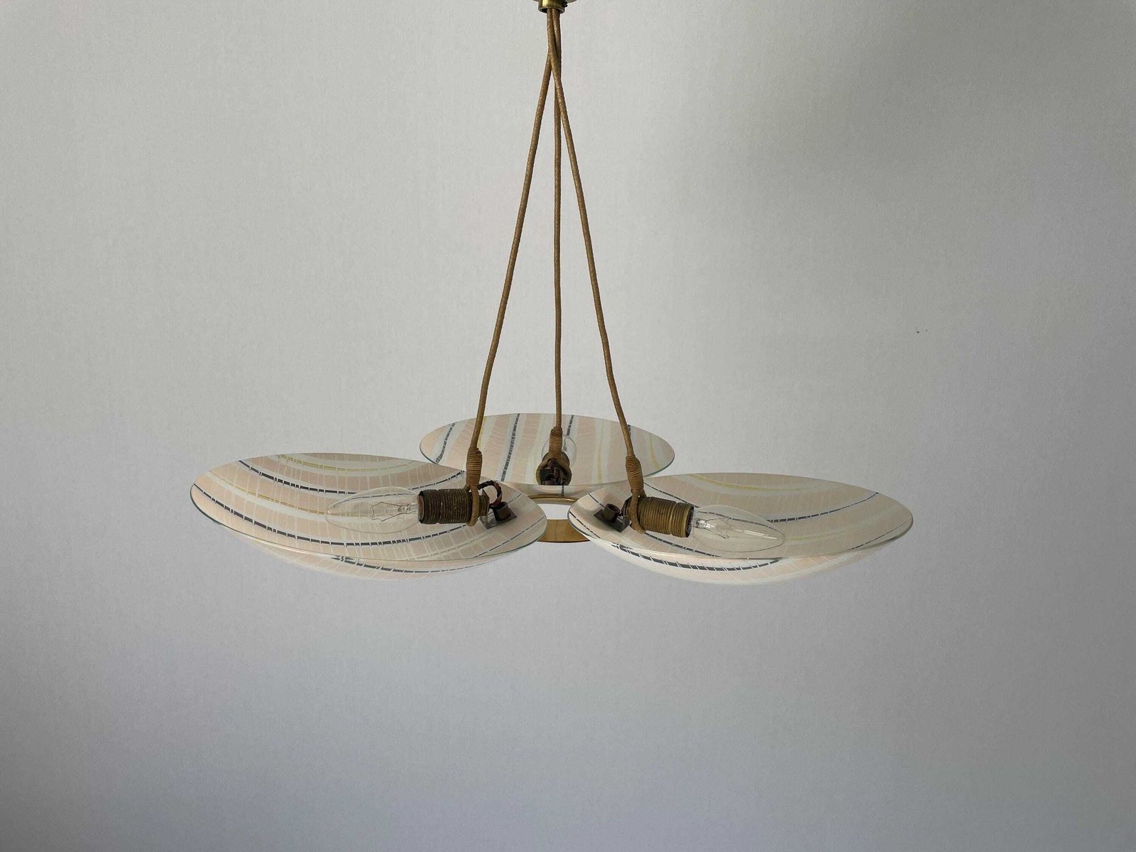 Mid Century Modern Triple Colorful Bowl Glass Ceiling Lamp, 1950s, Germany photo vinterior