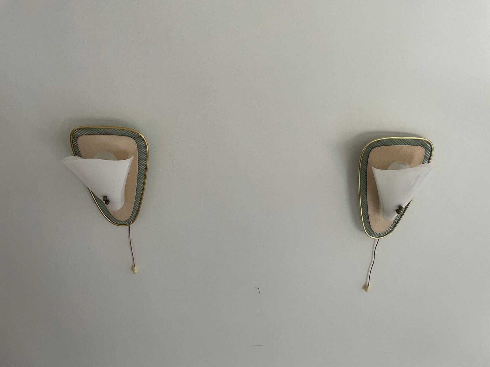 photo furniture Mid Century Plexiglass And Green/Gold Metal Pair Of Sconces, 1950s, Germany