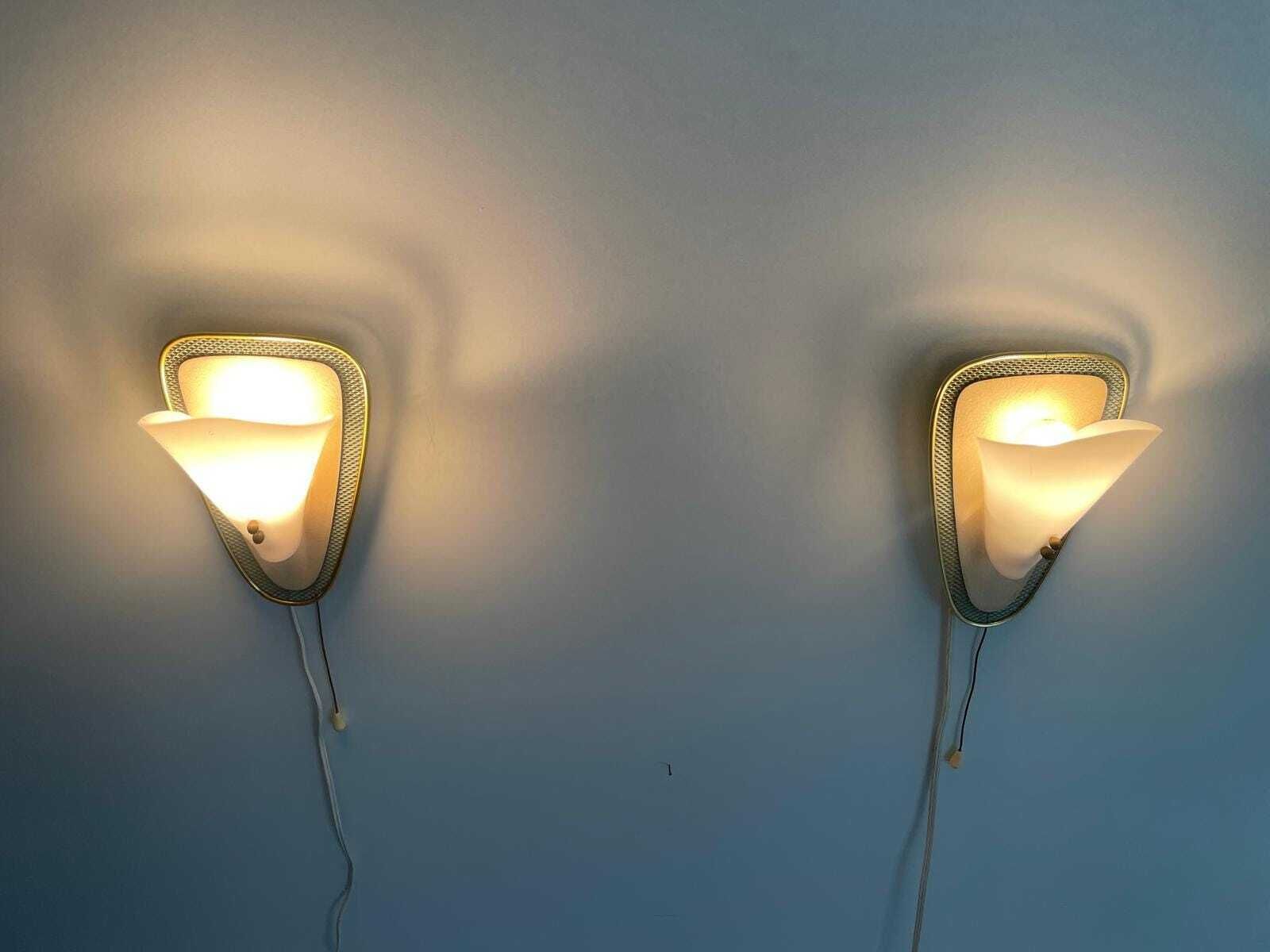 photo for sale Mid Century Plexiglass And Green/Gold Metal Pair Of Sconces, 1950s, Germany