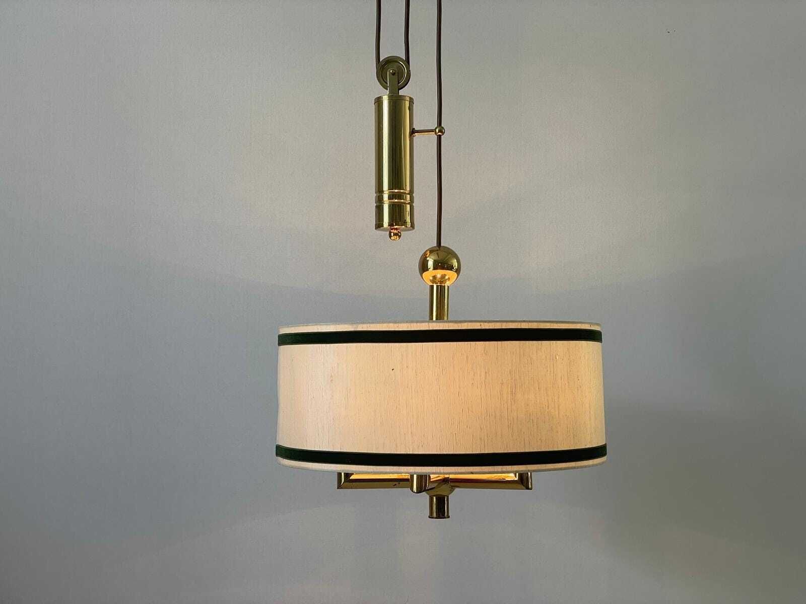 Cylindrical Fabric Shade And Full Brass Body Counterweight Ceiling Lamp By Tz Leuchten, 1970s, Germany photo furniture