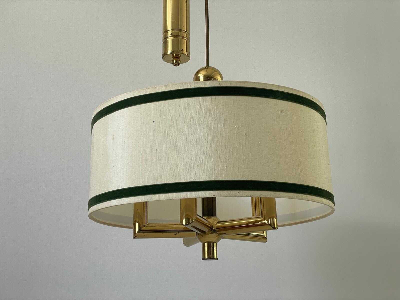 Cylindrical Fabric Shade And Full Brass Body Counterweight Ceiling Lamp By Tz Leuchten, 1970s, Germany photo Lighting
