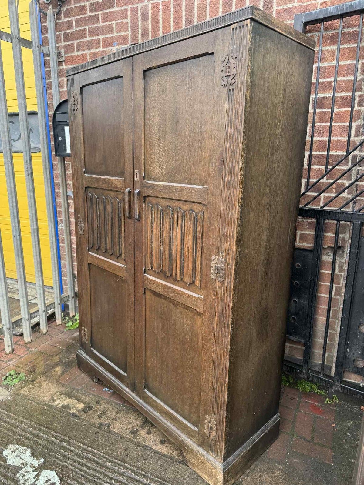 Antique Vintage Carved Double Hallrobe/Wardrobe Ready To Be Upcycled photo furniture