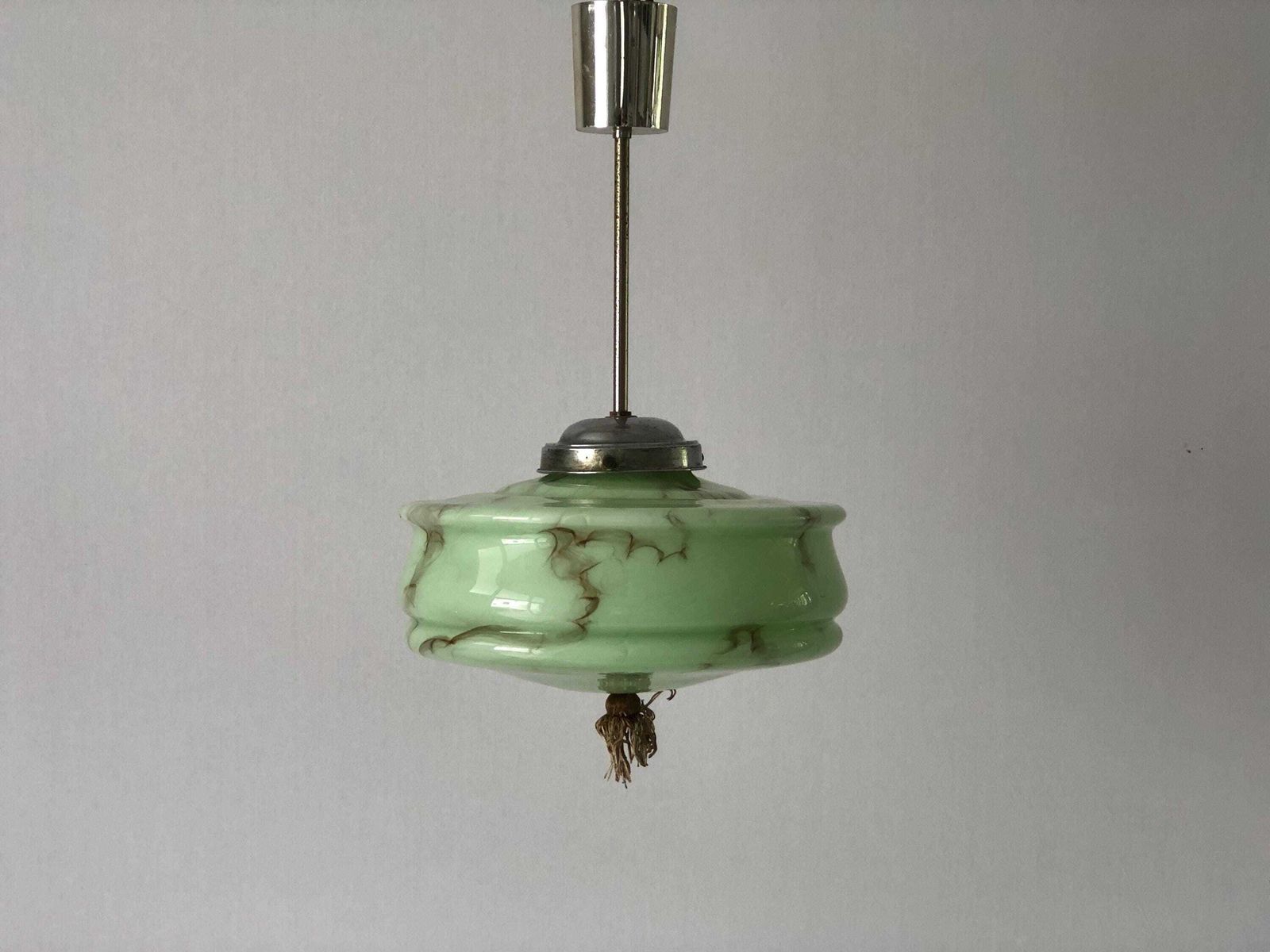 Art Deco Green Glass Ceiling Lamp By Veb Leuchten, 1940s, Germany photo furniture